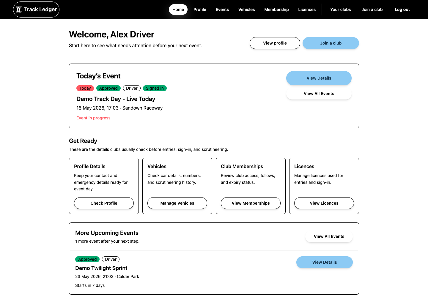 TrackLedger member dashboard