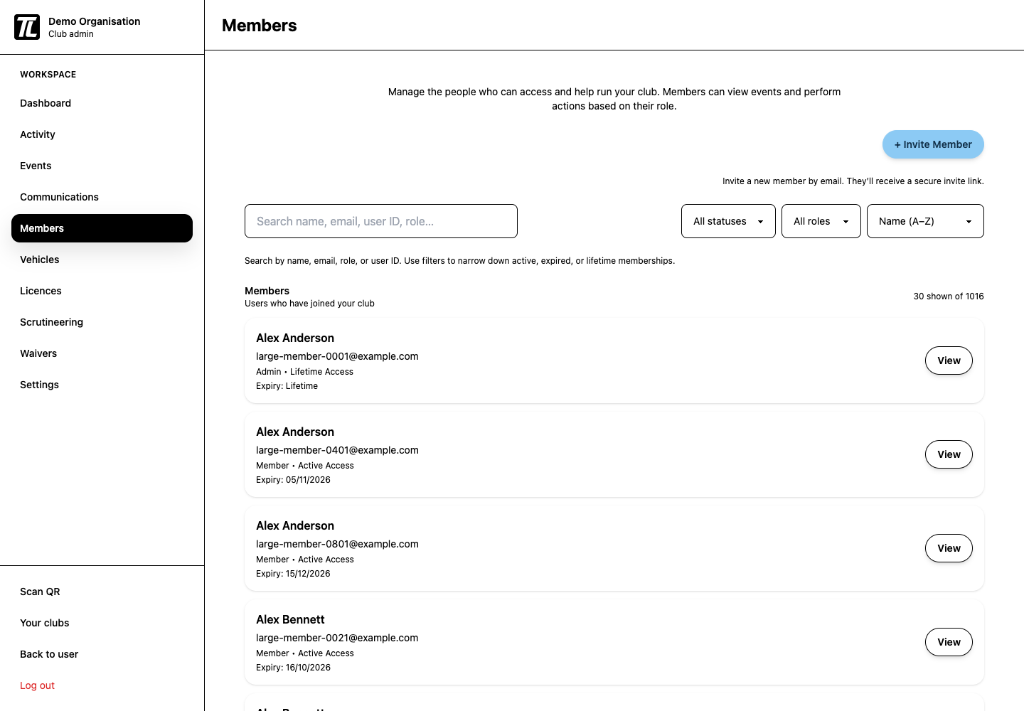 Club members list