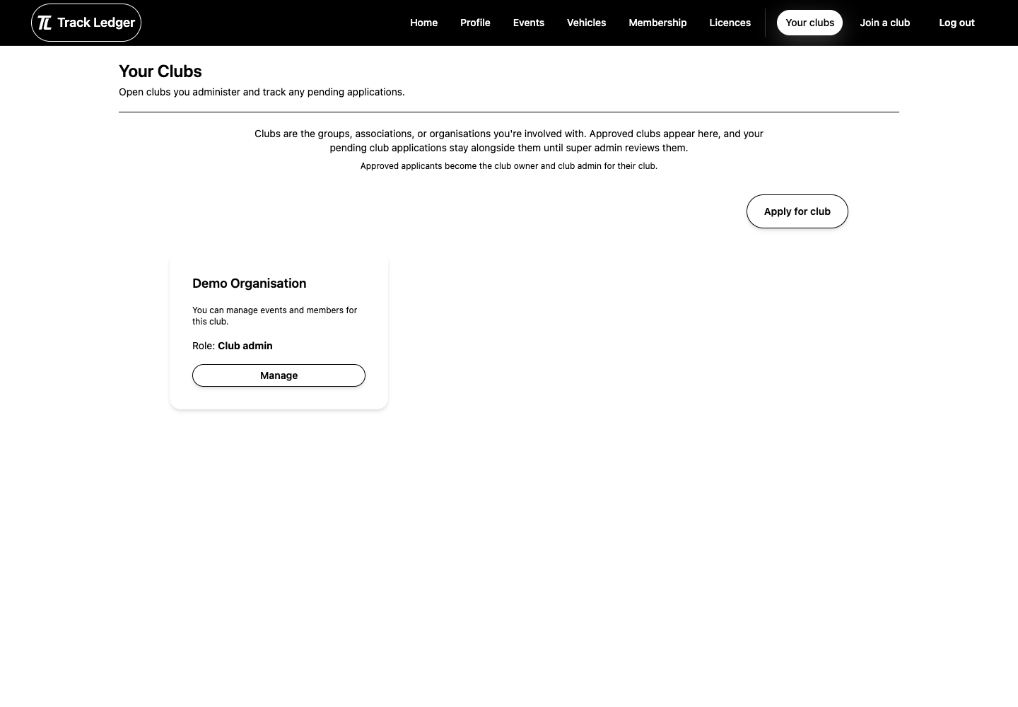 Organisation selection page